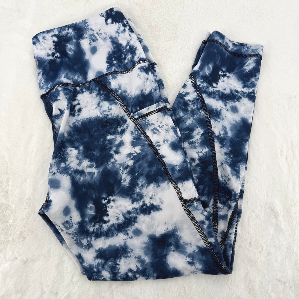 UNIPRO Womens Tie Dye Leggings Size M Quick‎ Dry Activewear Pockets Blue White